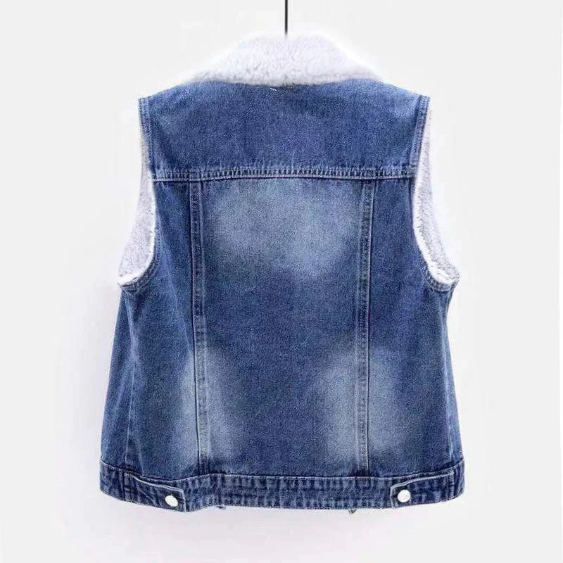 Ajouter du velours et épaissir Denim gilet femmes 2025 printemps automne nouveau polyvalent chaud gilet veste bleu Denim Camisole manteau haut femme