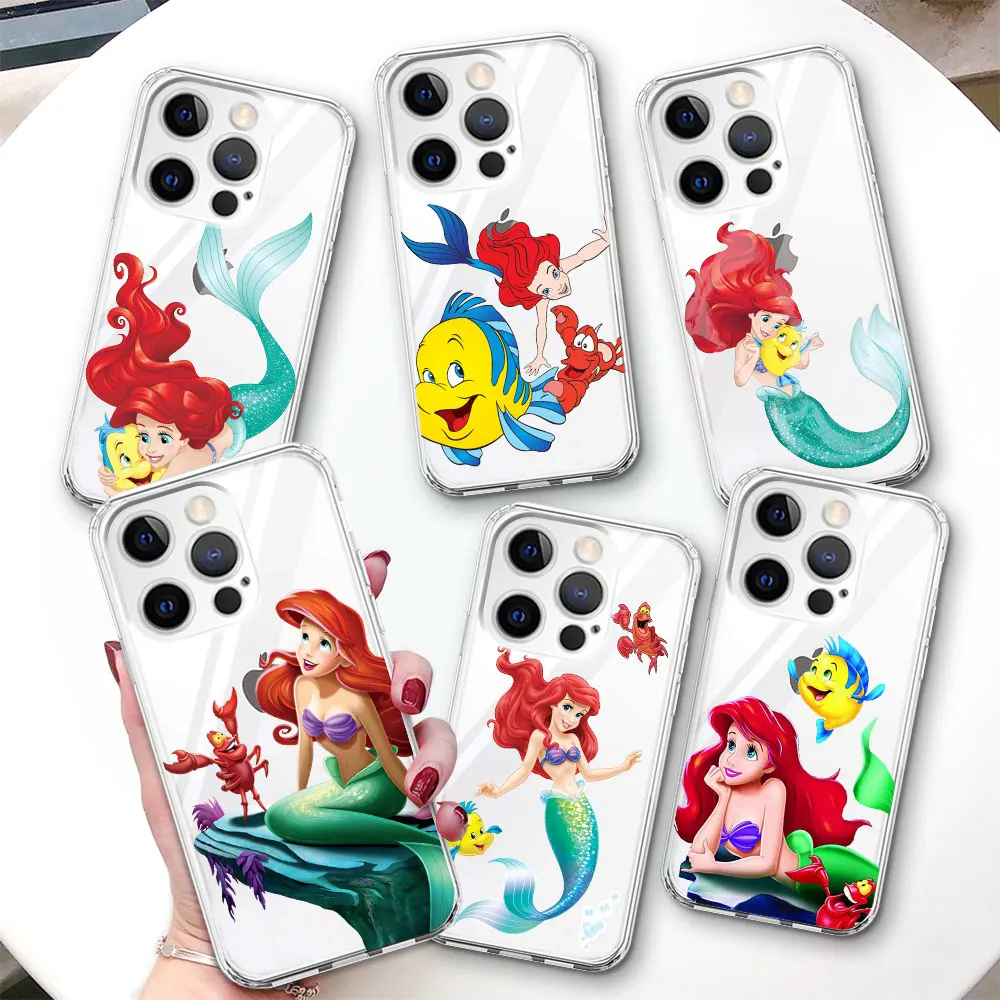 Princess Ariel Mermaid Disney Case for Apple iPhone 11 15 Plus 13 12 Mini 7 8 X XS XR 14 Pro Max Soft Silicone Phone Cover Coque