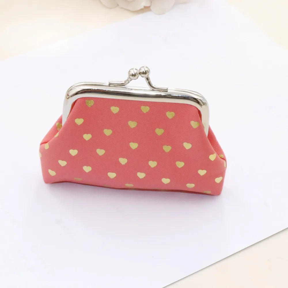 Cosmetic Clutch Kiss Lock Wallet Heart Print Metal Coin Pouch Portable Foldable Buckle Mini Wallet Travel