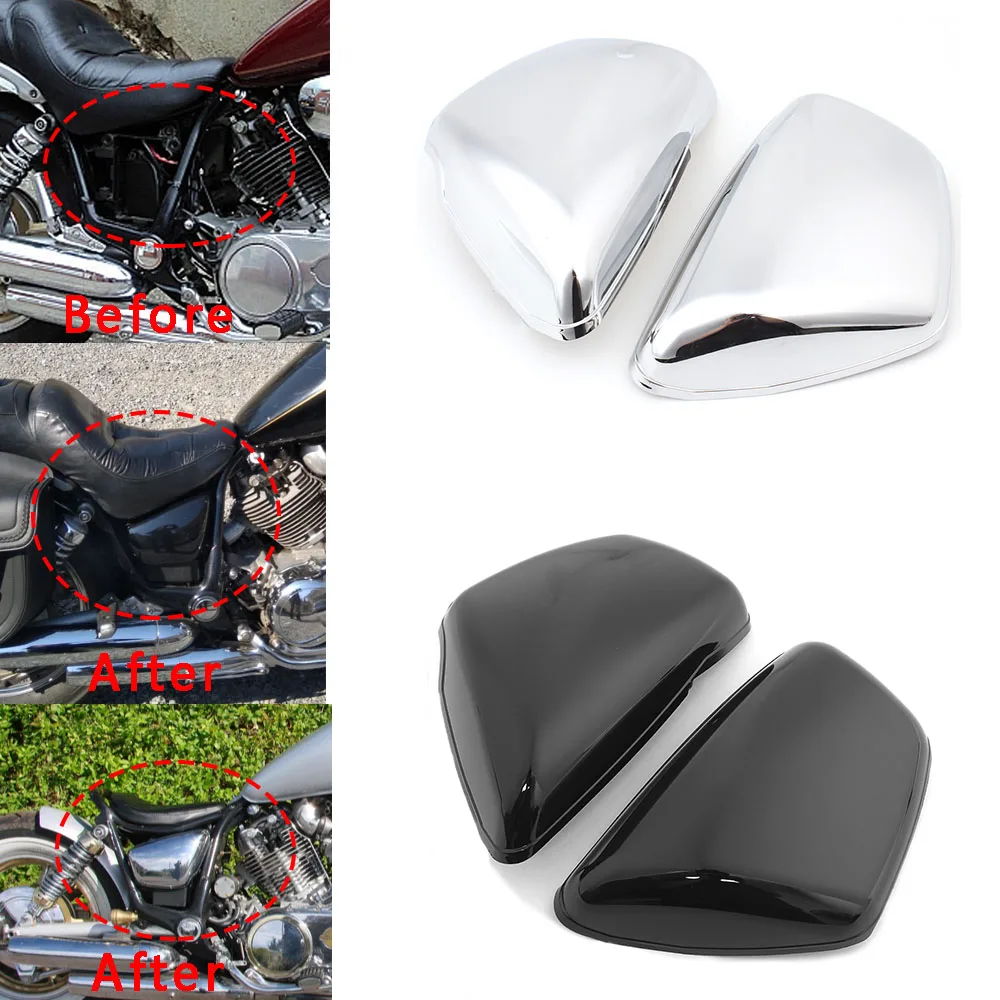 ブラッククロームバッテリーサイドカバー,absプラスチック,オートバイ部品,ヤマハ,xv700 xv750 xv1000 xv1100,1984-Up