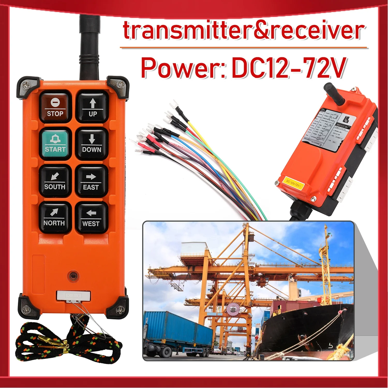

Промышленный пульт дистанционного управления DC12-72V для подъемников и кранов с одним передатчиком и одним приемником