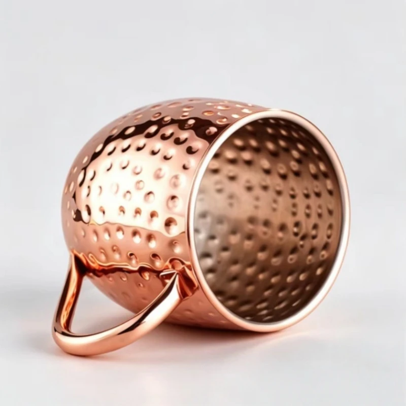 1pc 500ml Hand Hammered Pure Copper Moscow Mule Tumbler Barrel Grip Vintage Drinkware Ideal for Bar Home Party Gift Copper Mug