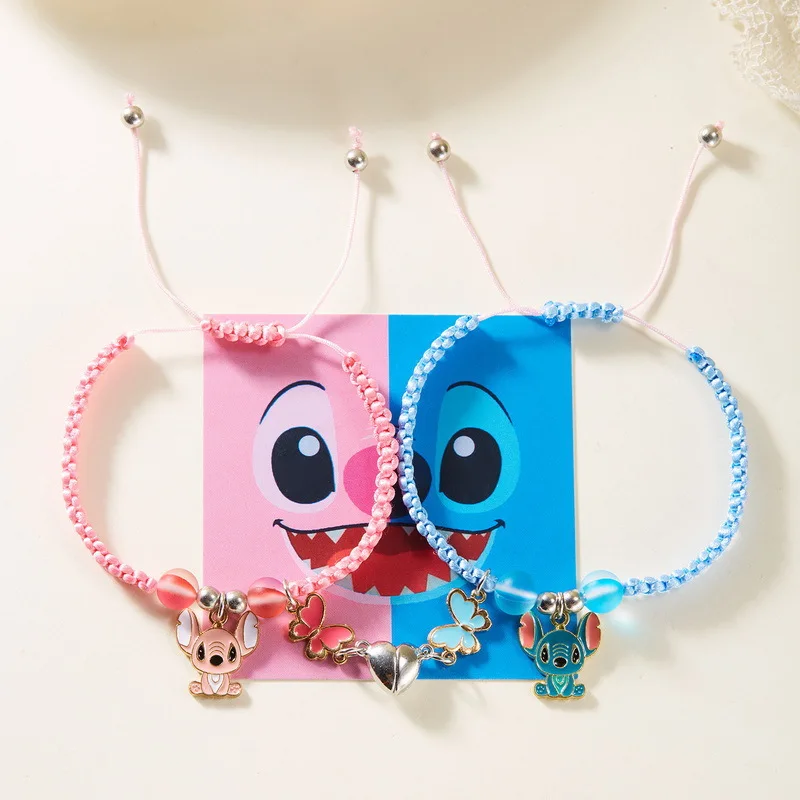 Anime Figürü Lilo & Stitch Charms Bilezik Seti Karikatür Dikiş Aşk Mıknatıs Halat Zincir Bileklik Çocuk Oyuncakları Doğum Günü Hediyesi