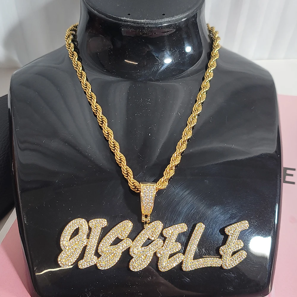 

ICEC индивидуальное ожерелье с итальянским письмом, персонализированное ожерелье с именем, кулон со льдом, камни CZ, зубец, установка ювелирных изделий в стиле хип-хоп, подвески