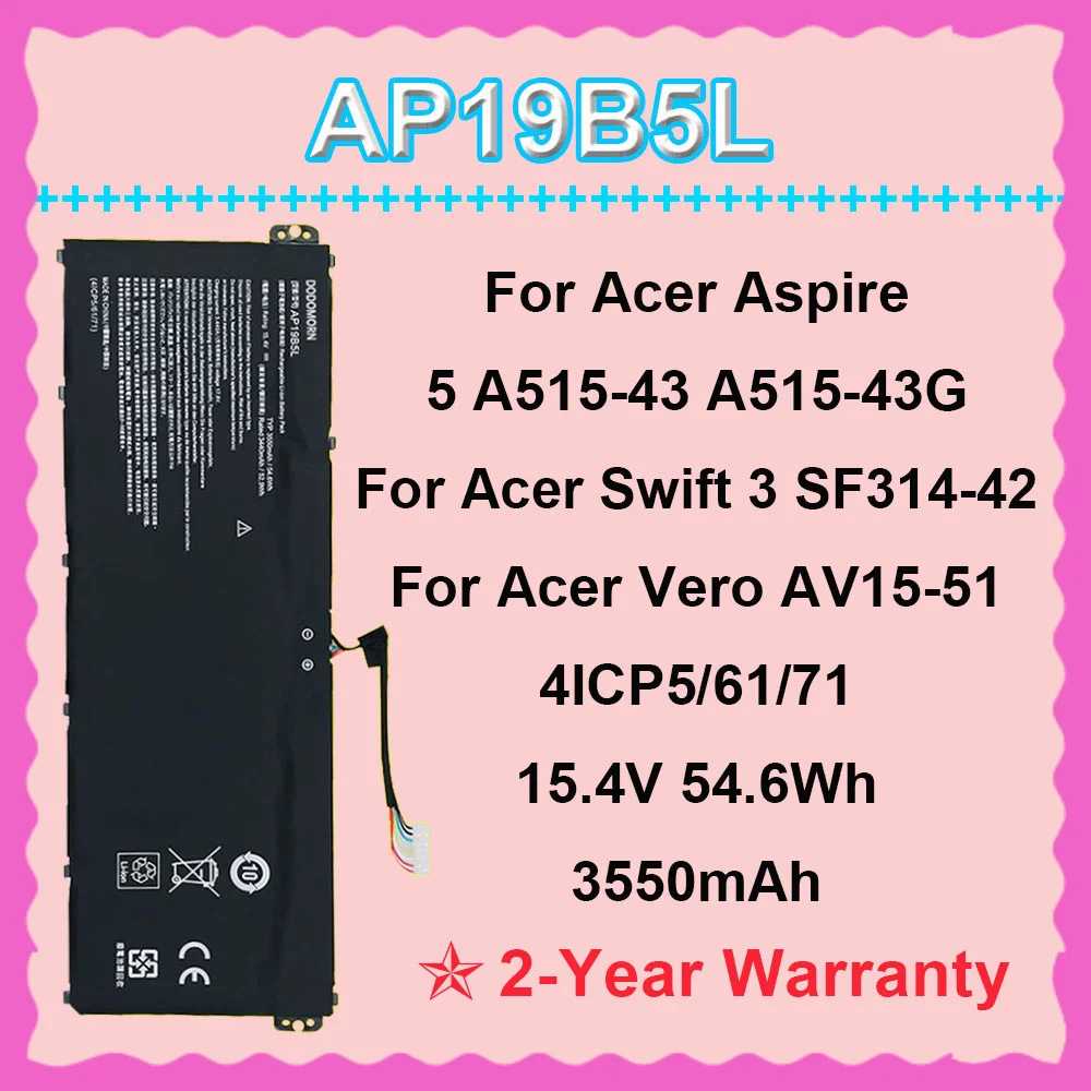 

3550 мАч AP19B5L аккумулятор для ноутбука 15,4 В 54,6 Втч для Acer Aspire 5 A515-43 A515-43G A515-44-R5XW/Swift 3 SF314-42 серии DODOMORN