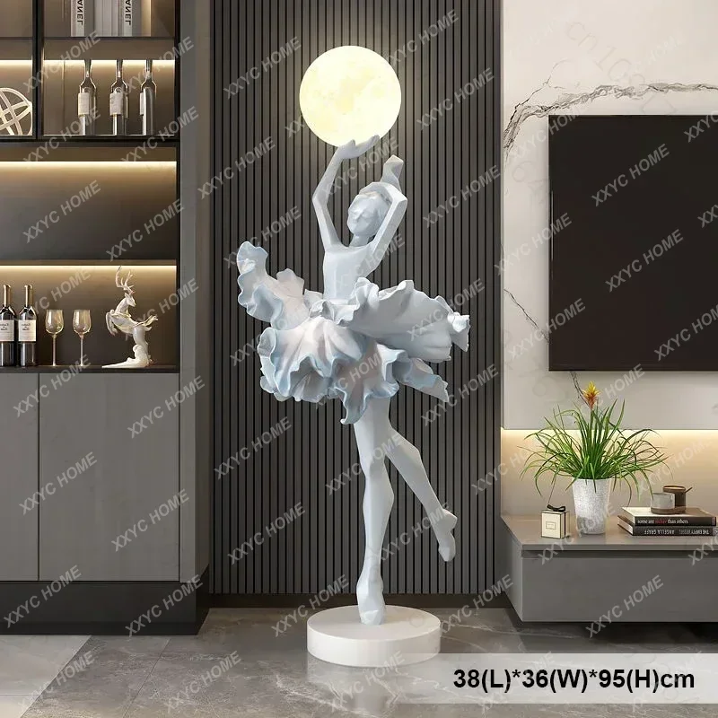

HLuxury Art Decor Ballet Girl Floor Standing Sculpture Figurine For Living Room Elegant Home Decor Accent Statue With Moon L