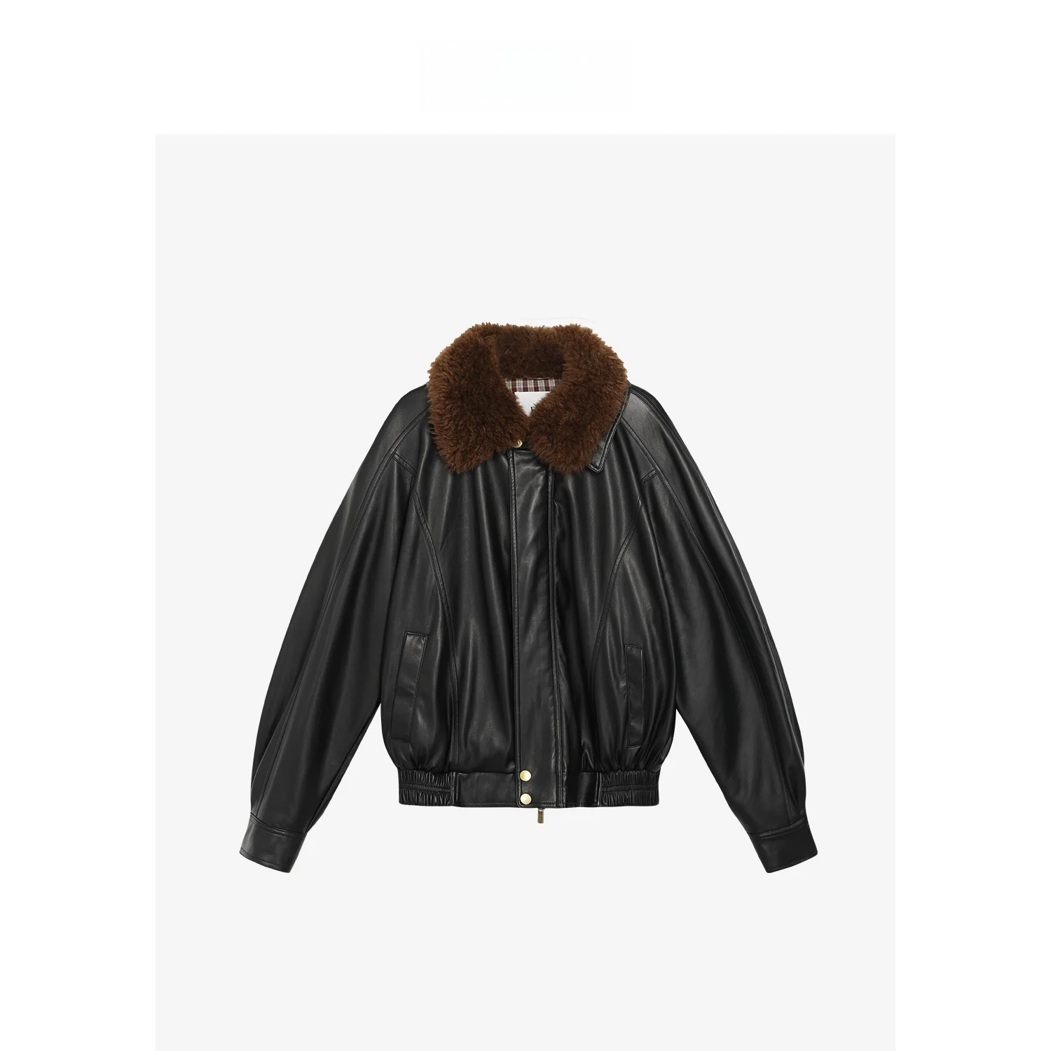 FORNIYOYO レディース パイロットジャケット カジュアルスタイル 長袖 PUレザーコート ファーカラー付き チェック柄 冬用アウター