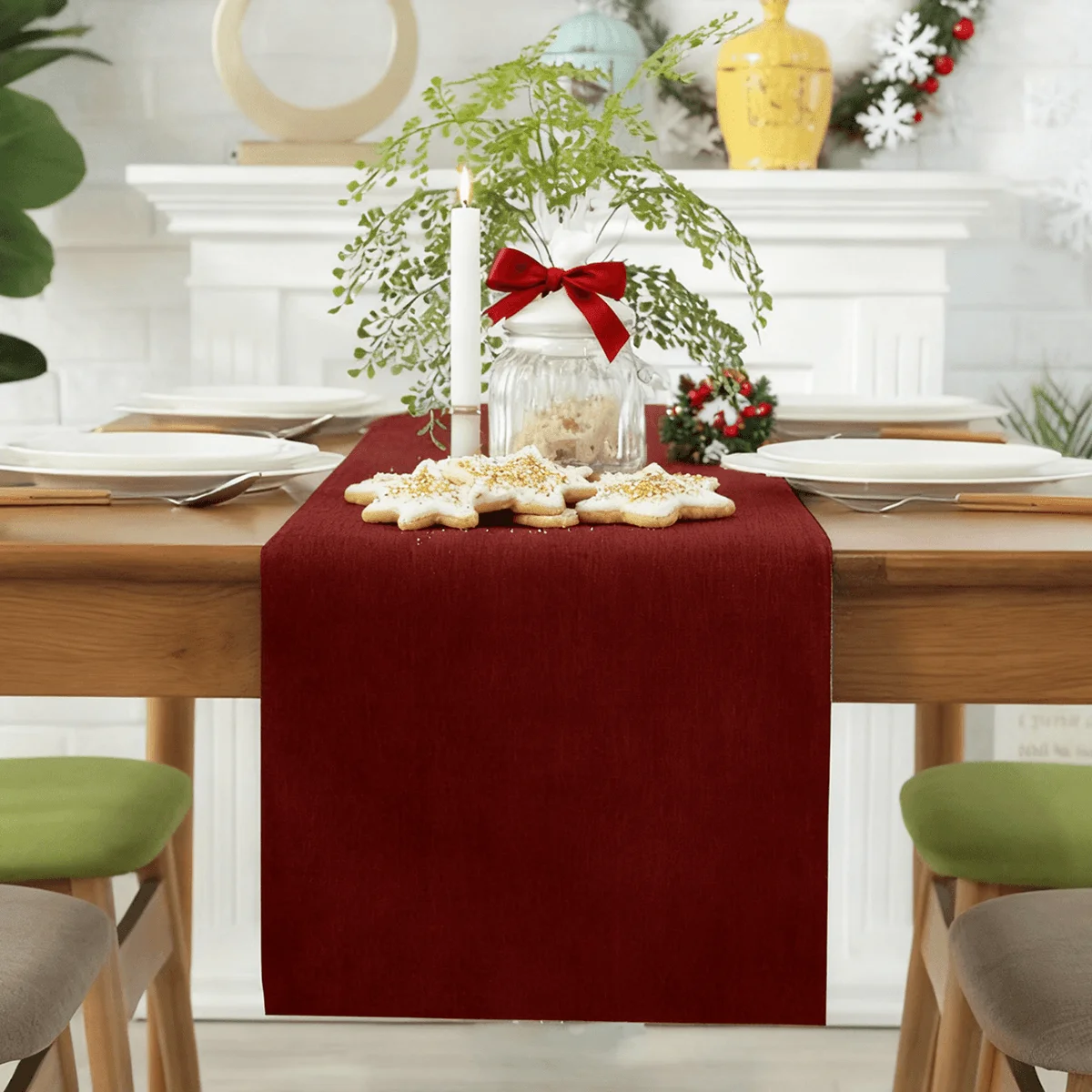 علم طاولة مقاوم للتجاعيد من البوليستر بلون سادة لعيد الميلاد يستخدم لتزيين طاولة المطبخ في مطعم الحفلات #1