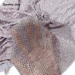 Bling Fashion Rhinestone Mesh Fabric Shiny Purple Metal Mesh AAA Glass Crystal Fabrics for Evening Bags Dresses Scarfs DIY