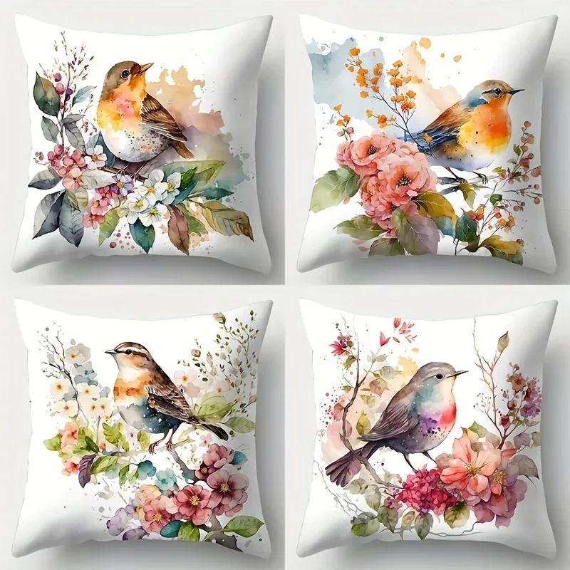

Home Decor Colorful Birds And Blossoms Pillow Covers Pattern Cushion Cover Suitable For Sofa Bedroom Car Pillow Cover
