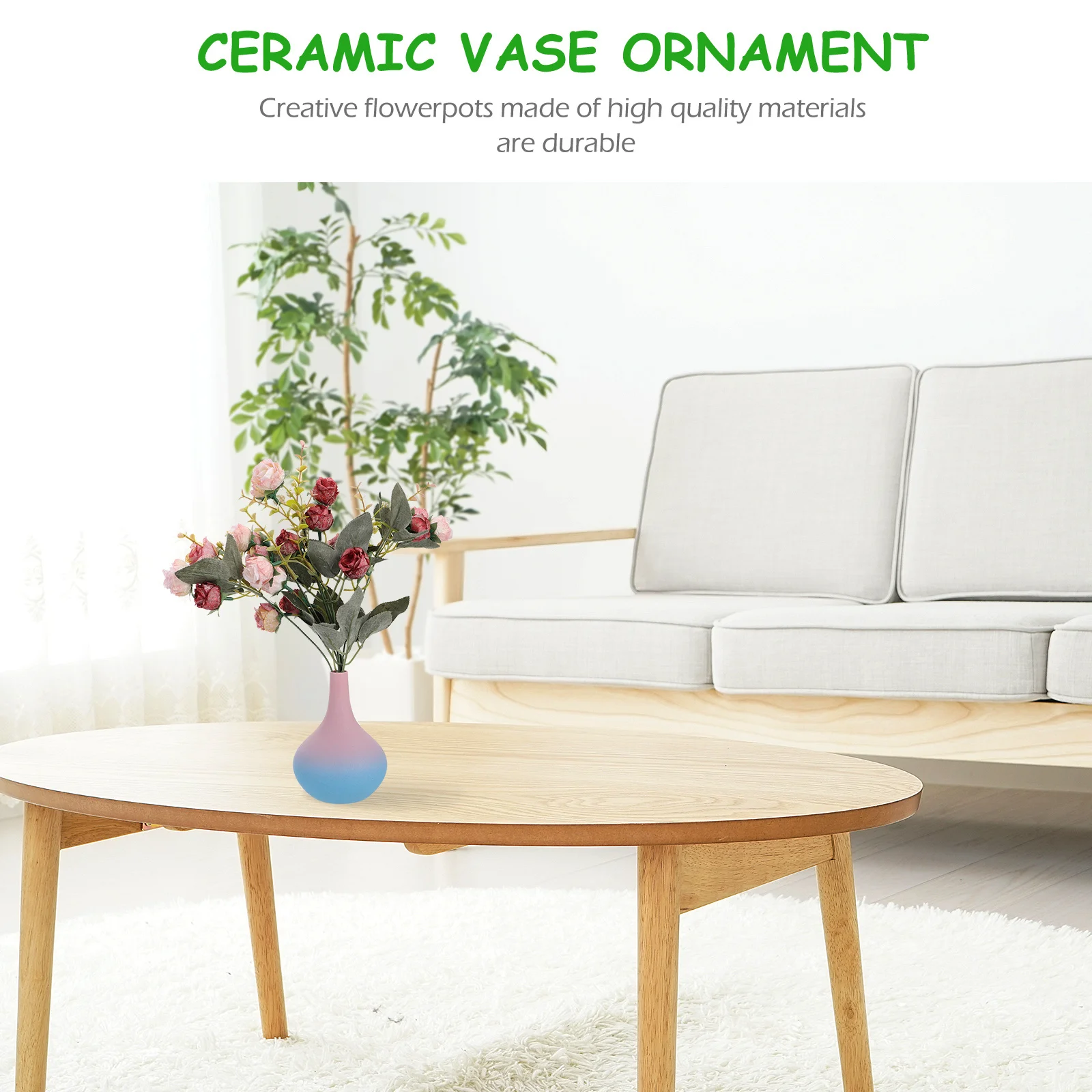 

1Pcs Handmade Ceramic Vase Pink Blue Small Decorative Vase for Coffee Table Bookshelf Office Shelf Decor Dried Flowers