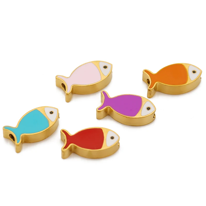 

5pcs 316L Stainless Steel Colorful Enamel Fish Beads Charm Pendant for DIY Earrings Jewerly Bracelet Necklace Making Accessories