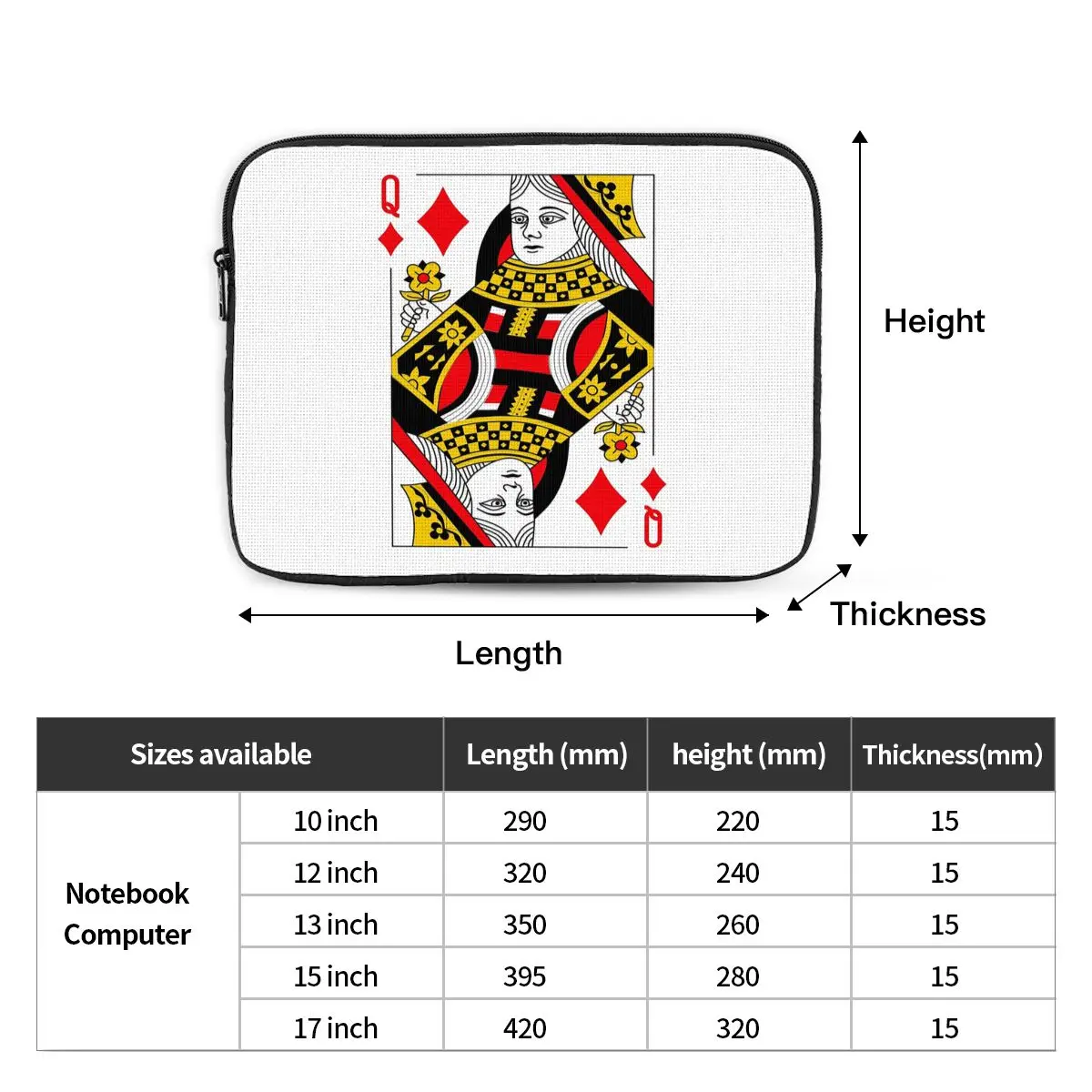 ダイヤモンドの女王 クラシック カード デッキ カジノ ポーカー Q ダイヤモンド ラップトップ バッグ ケース ポーチ Macbook Air Pro タブレット用 耐衝撃ケース バッグ