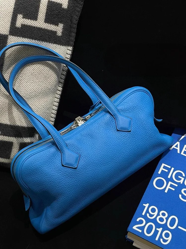 

Blue Leather Large Capaci Tote Bag Women's 2025 New Luxury Small ence High-End Feel Handbag Single oulder Bag