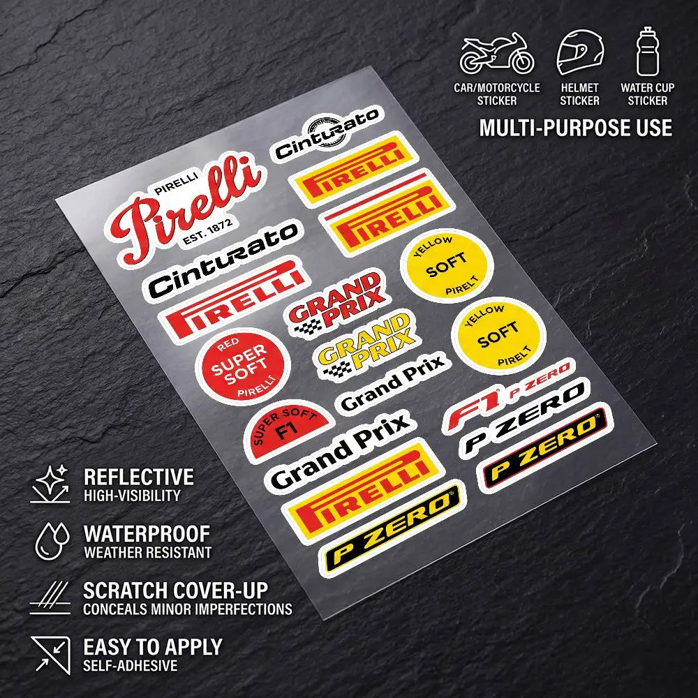 Calcomanías decorativas reflectantes impermeables universales PIRELLI para ocultar arañazos en coches, motocicletas, cascos y refrigeradores
