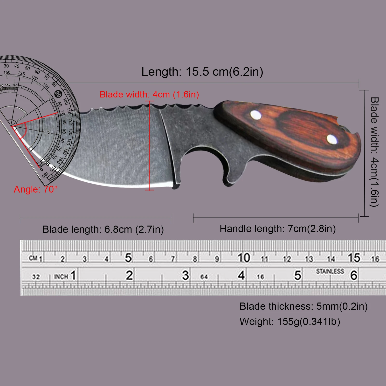 DEHONG Stone wash D2 steel Japanese straight knife, sandalwood handle outdoor hunting tactics straight knife + knife sleeve