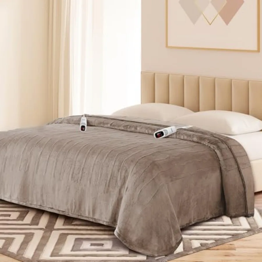 

Электрическое одеяло King-размера с двойным управлением - 100x90 см, мягкое двустороннее фланелевое одеяло с подогревом, 9 уровней нагрева и таймер на 10 часов.