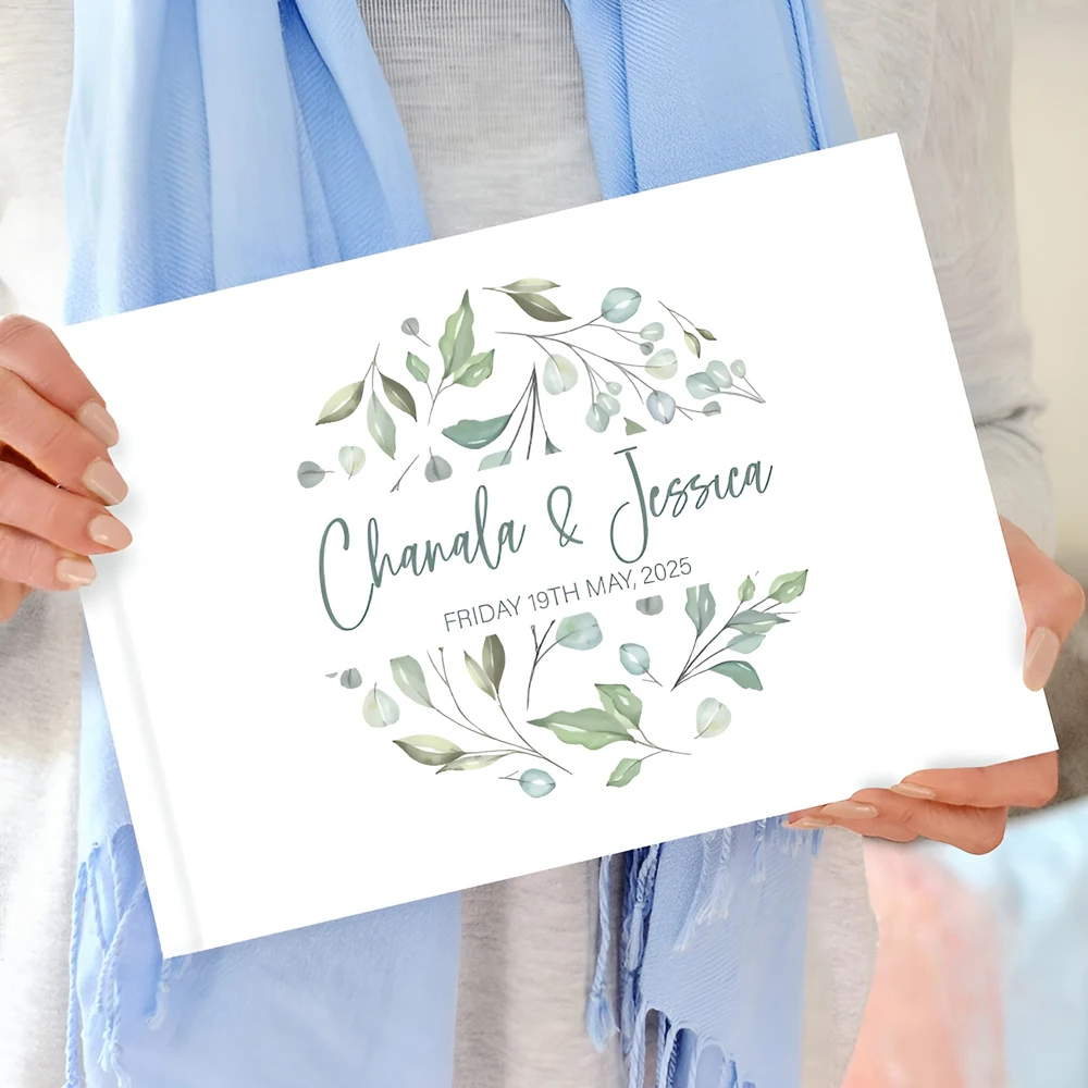 Wedding Guest Book Personalised Floral Green Leaf Name Date Wedding Guest Book Scrapbooking Wedding