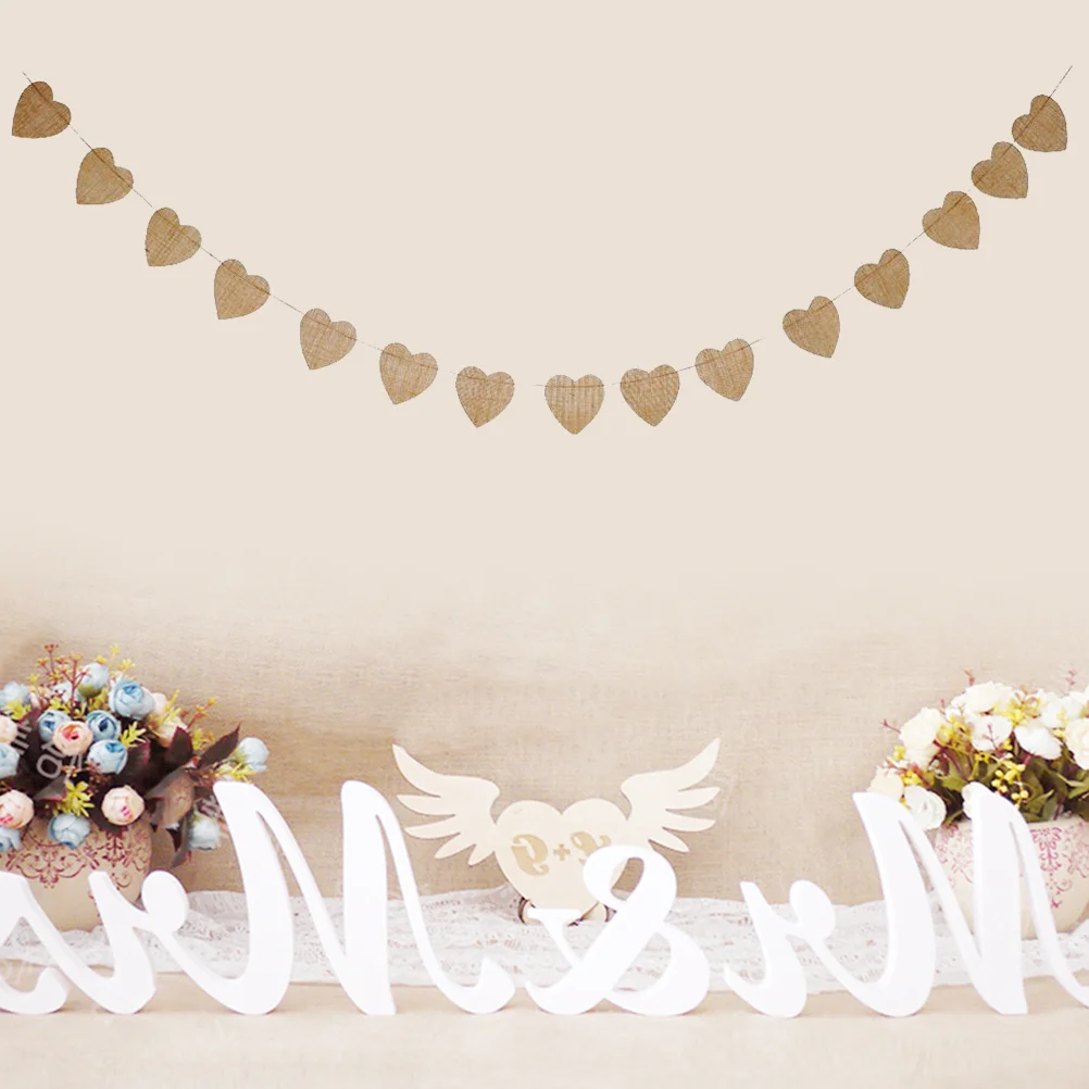 

1Pcs Heart Shape Linen Banner DIY Pull Flag for Wedding Party Birthday Holiday Decoration Supplies Party Banner