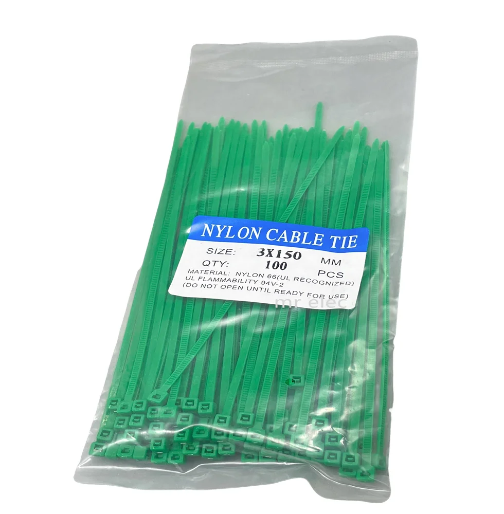 300pcs Nylon Cable Ties  inculdes 3sizes 3*100 3*150 3*250 green  Color National Standard Self-locking Plastic Wire Zip Tie