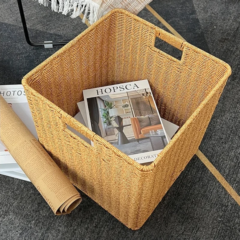 

Laundry Basket Imitation Rattan Checkered Cabinet Storage Basket Clothes Sorting Box Square Living Room Toys Sundries Organizer
