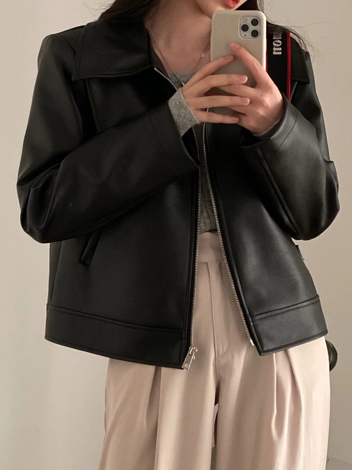 معطف نسائي من الجلد من Cool Girl Jaet فضفاض مناسب بياقة بسحاب لراكبي الدراجات النارية ملابس خارجية للخريف والشتاء معطف كاجوال أنيق