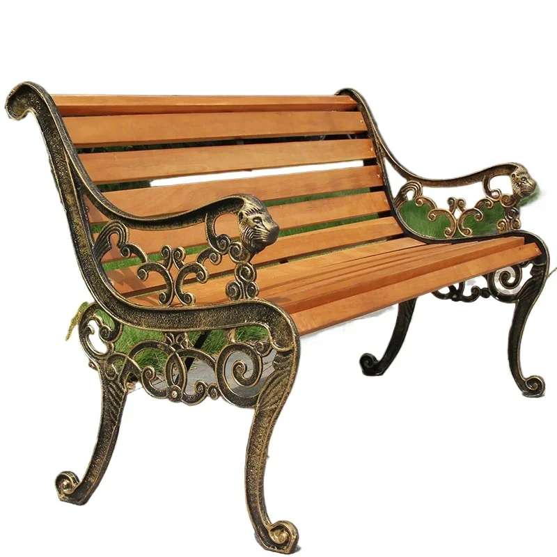 Modern design wooden outdoor furniture garden courtyard park bench with cast iron legs