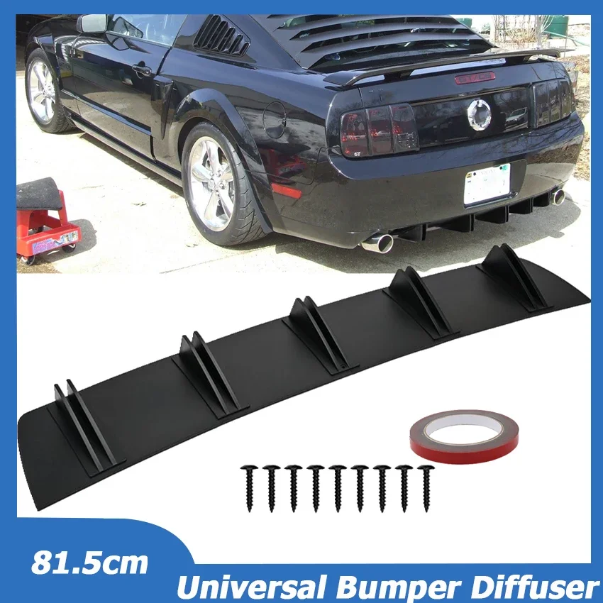 

81.5cm Universal For Ford Mustang GT Rear Bumper Diffuser 5 Shark Fin Splitter Spoiler Body Kit Cover Sticker Car Accessories