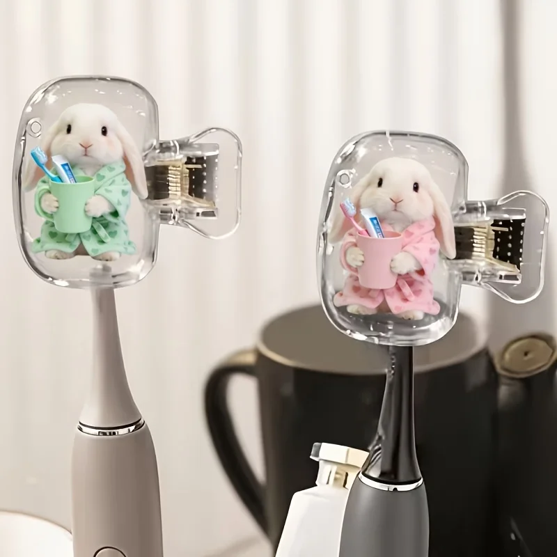 2pcs Rabbits Wearing Pajamas Portable Toothbrush Head Cover Storage Box Toothbrush Protection Cap Holder Holiday Party Gifts - view 2