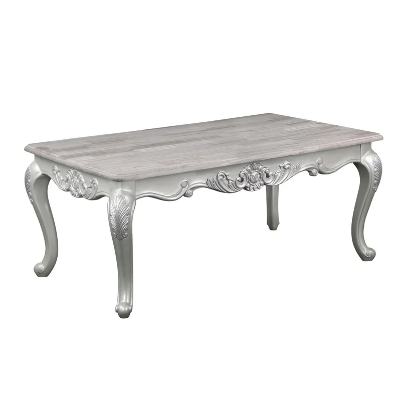 Melrose Silver Finish Wooden Coffee Table, Traditional Style