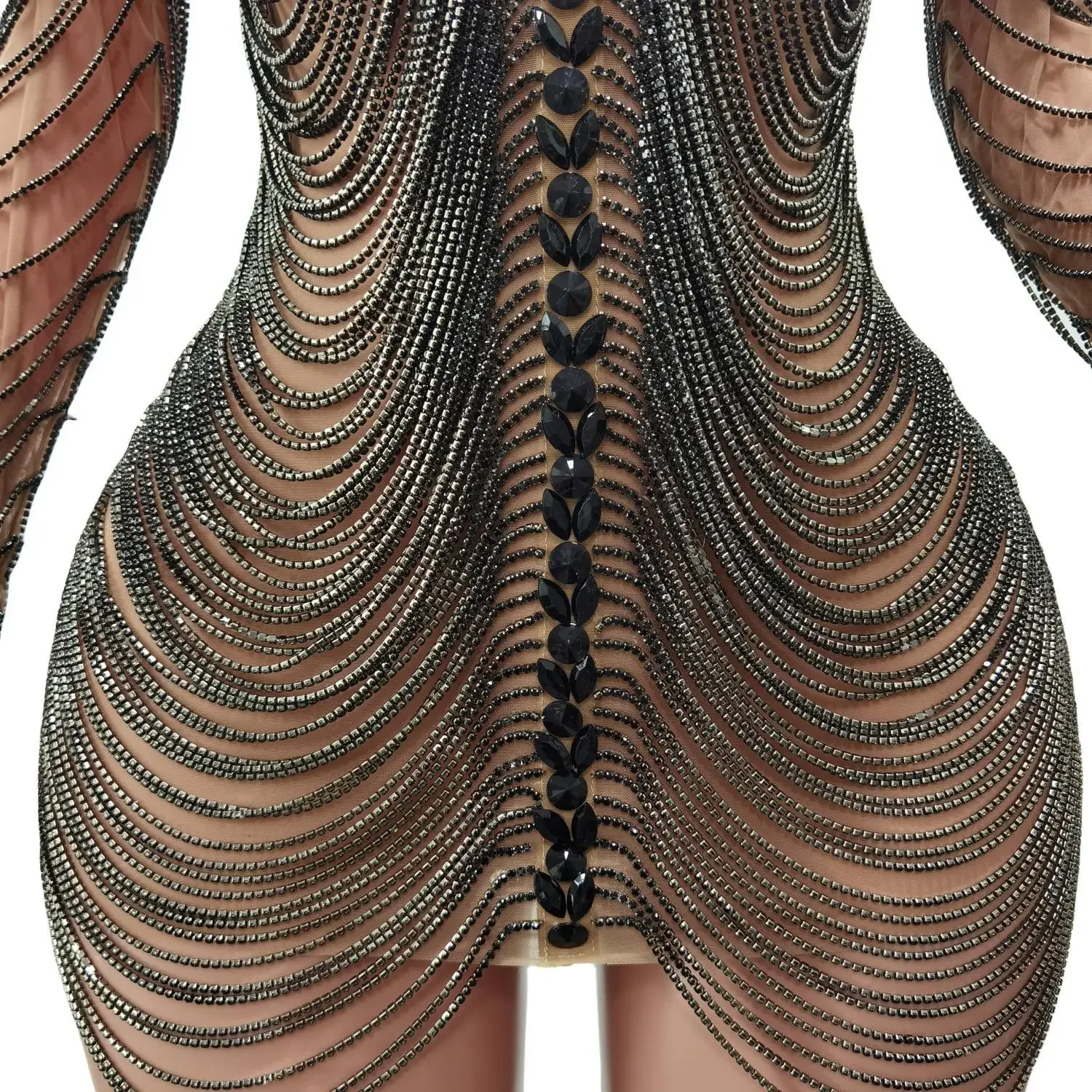 فاخر سلسلة وحيد القرن كوكتيل فستان قصير المرأة عيد ميلاد حفلة موسيقية الملكة الزي مثير العميق الخامس الرقبة التنانير ملهى ليلي أداء ارتداء