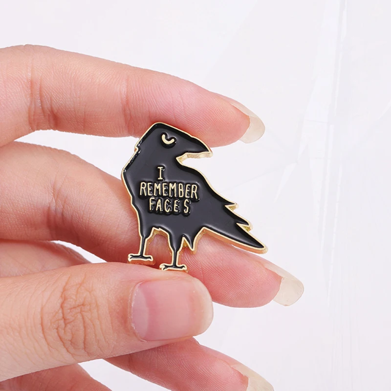 Cartoon Letters I Remember Face Animal Metal Badge Punk Lapel Brooch Jewelry Gifts Creative Black Raven Enamel Pin