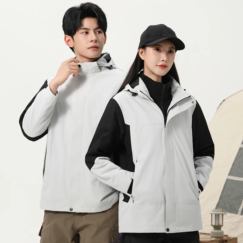 

Winter Snow Jacket Windproof Hooded with Inner Warm Fleece Coat Men's Ski Jacket 3 in 1 Waterproof Breathable Mountaineering Top