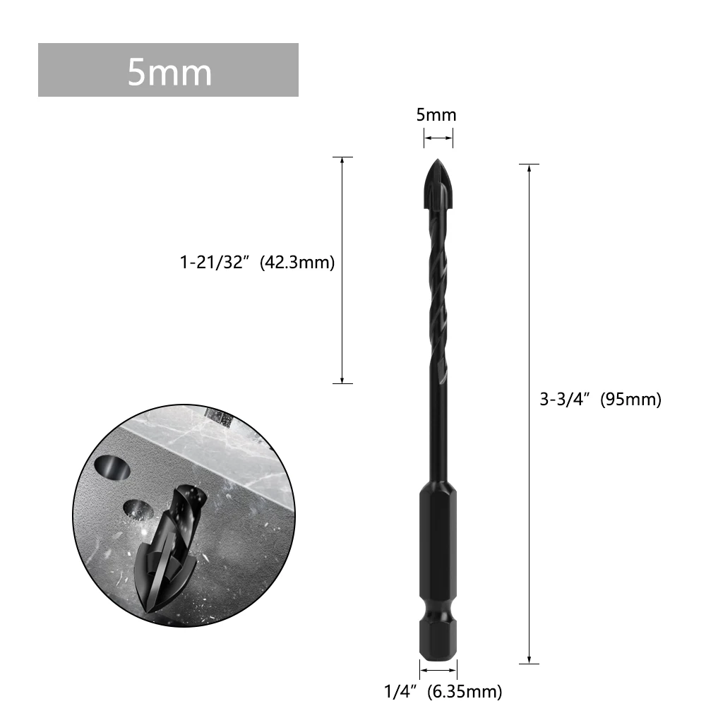 LAVIE 1PC Multifunktionaler Glasbohrer, sechseckiger Kreuzgewindebohrer für Keramikfliesen, Beton, Glas, Marmor, 3 mm bis 16 mm SJ0503BK – Detail 4