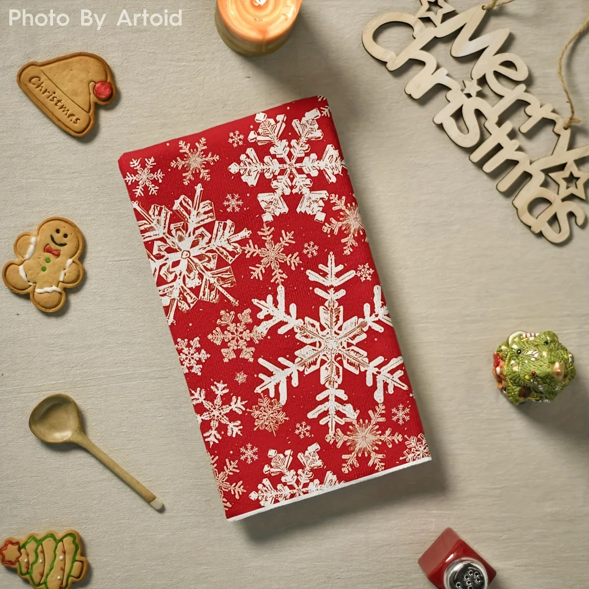 2Pcs red snowflake hello winter kitchen towel dish towel