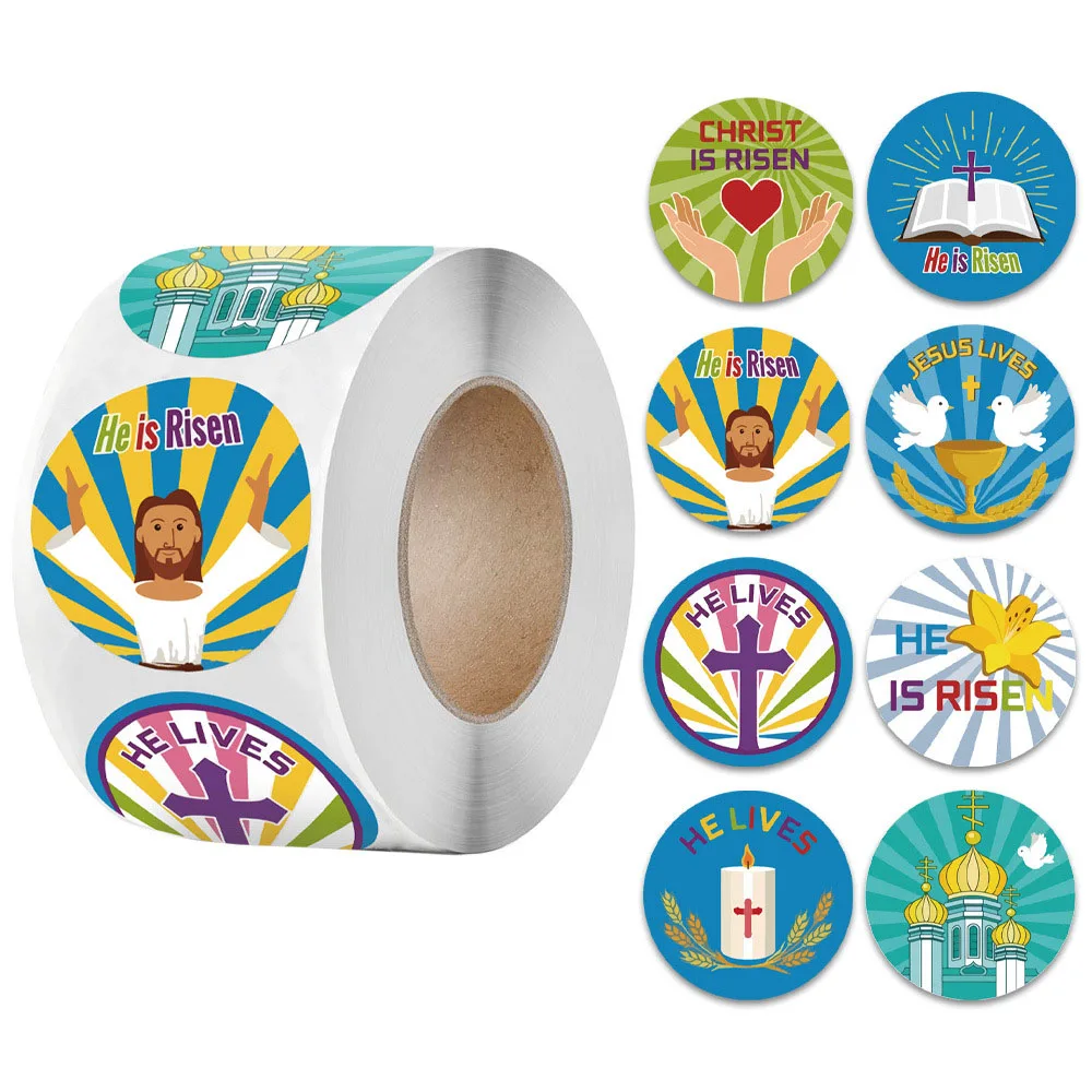 2021 New 1inch Happy Easter Stickers Jesus Easter Stickers Decal 50-500pcs Window Decor For Home Party Self Adhesive Scrapboo