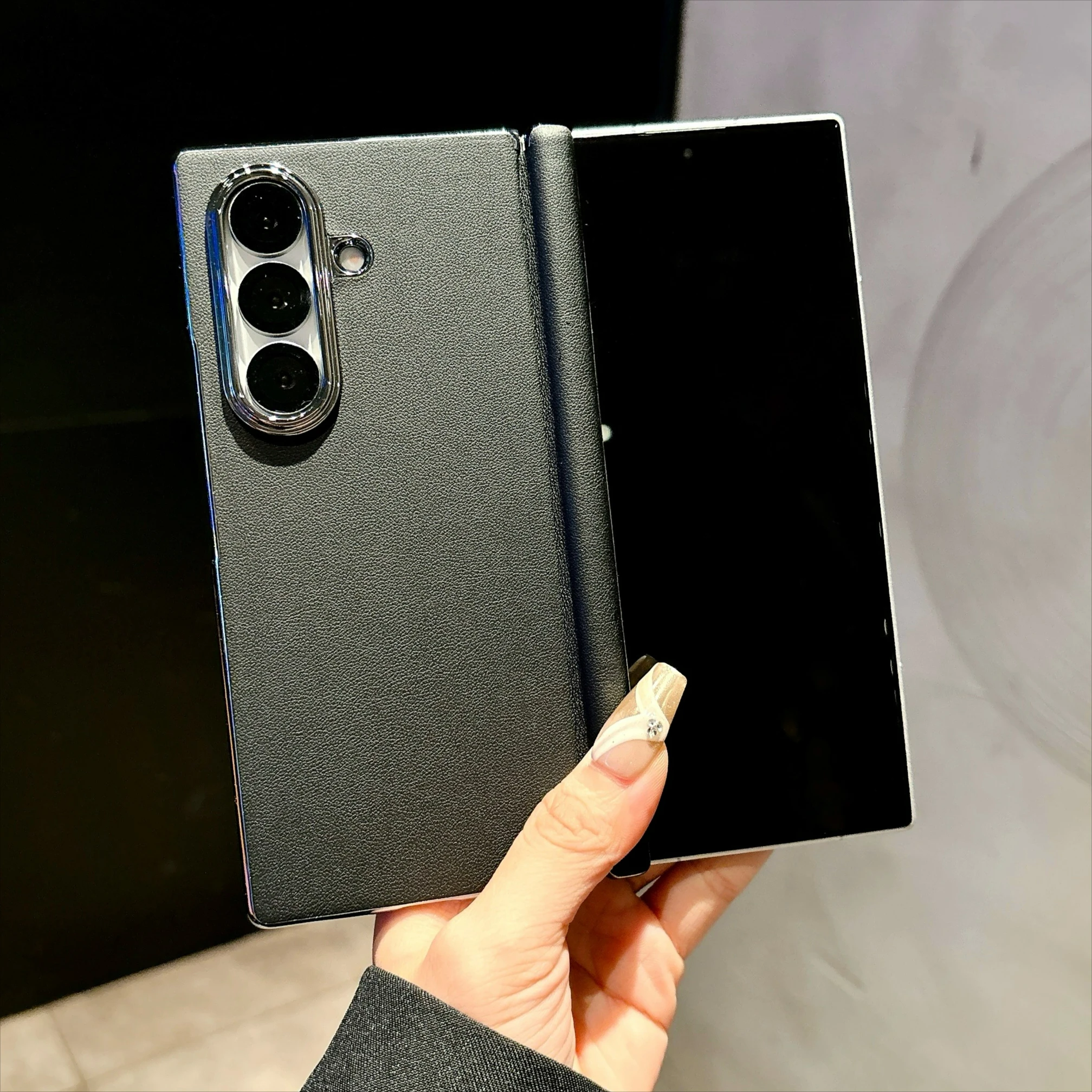 Luxury Electroplated Leather Folding Hinge For Samsung Galaxy Z Fold 7 Case Without Shell Film Shockproof Protection Back Cover