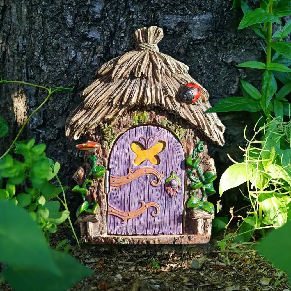 Wooden Dollhouse Miniature Fairy Elf Door 10cm Yard Art Sculpture Fairy Door Colorful Fairy Tale Ornament Micro Landscape