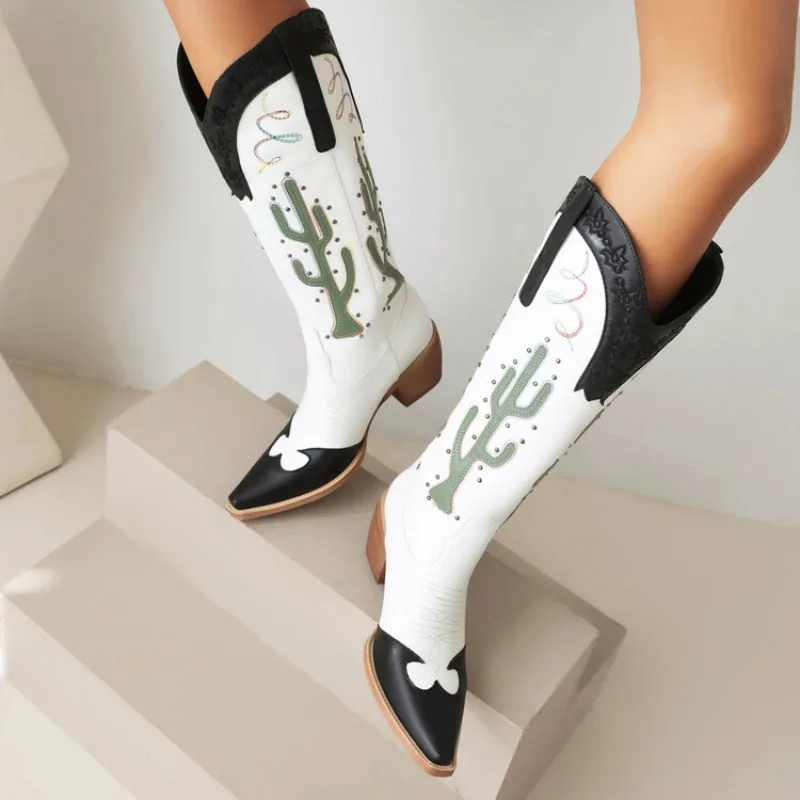 Autumn and Winter fashion High heels Women\'s boots Mixed Colors Embroidery Street Style Square heel Chelsea Boots high 6cm