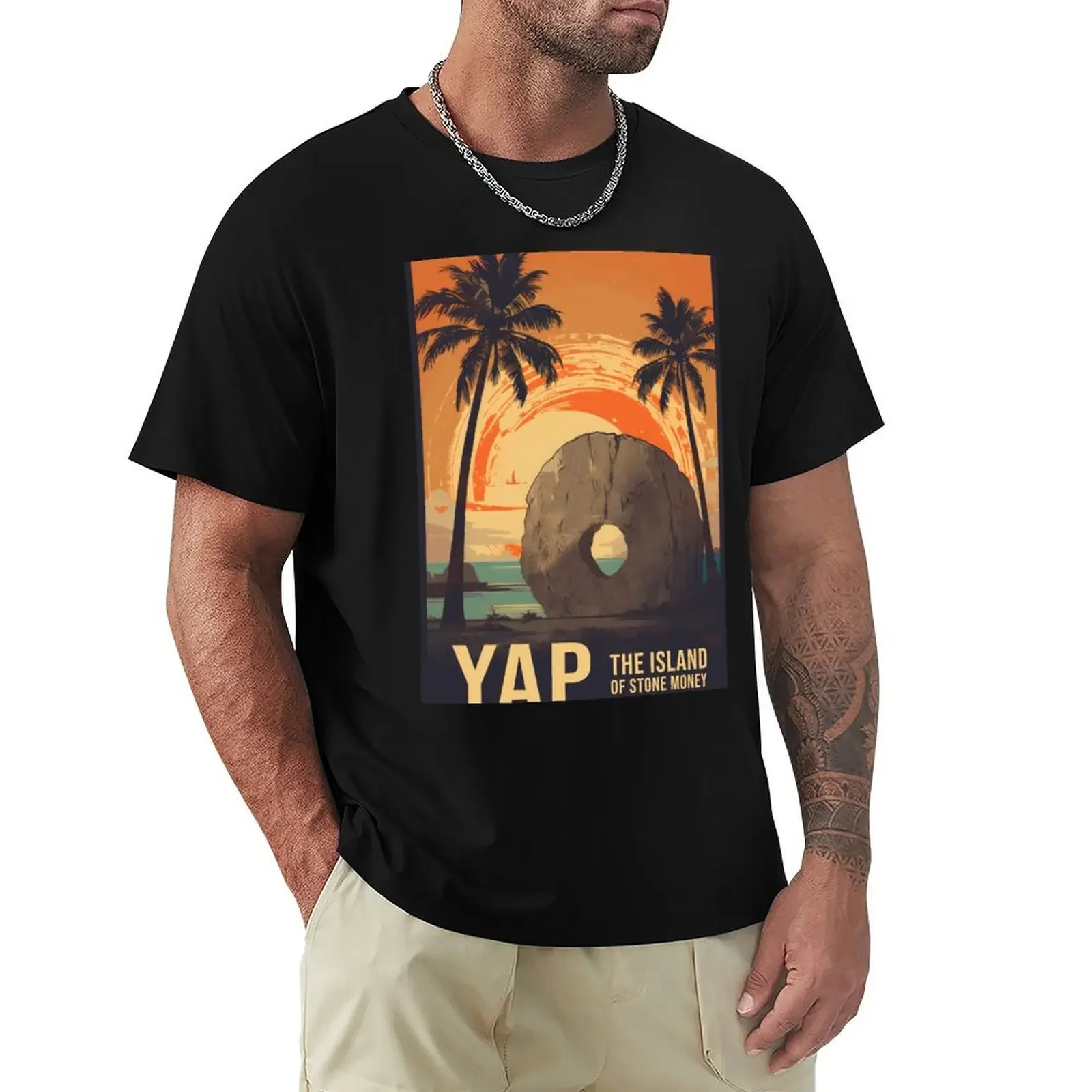 Yap, The Island of Stone Money T-shirt tops shirts grafische T-shirts effen heren t-shirt