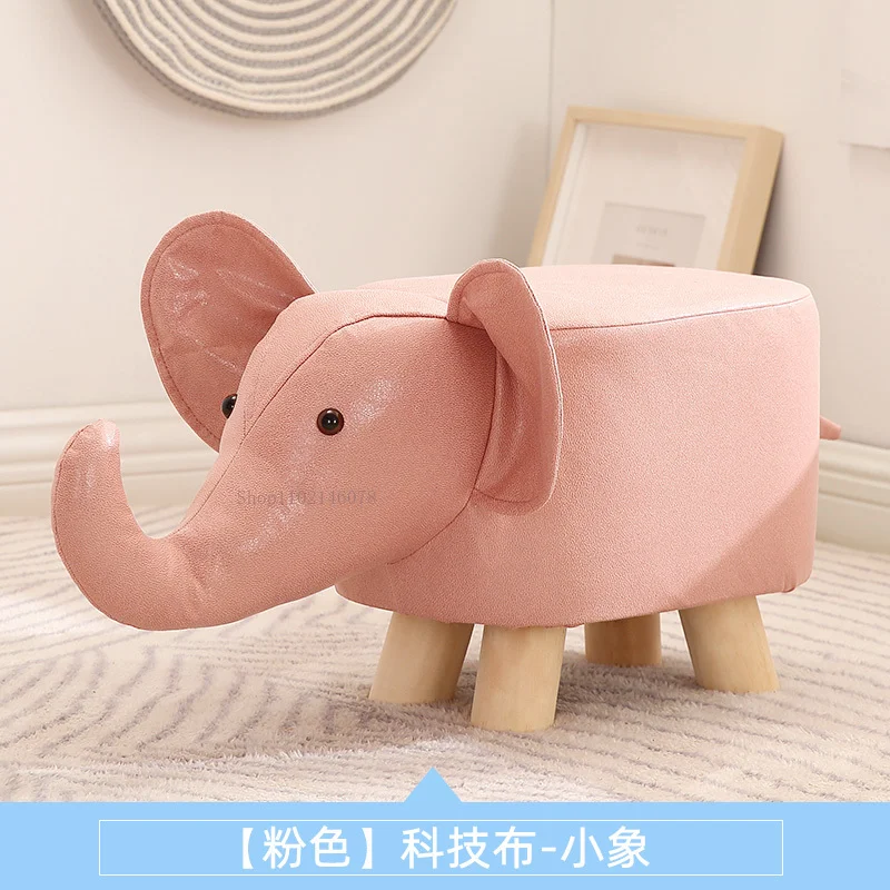 Real Wood Low Stools Creative Animal Elephant Cartoon Family Change Shoe  taburete Small Stool ottomans Lovely pouf