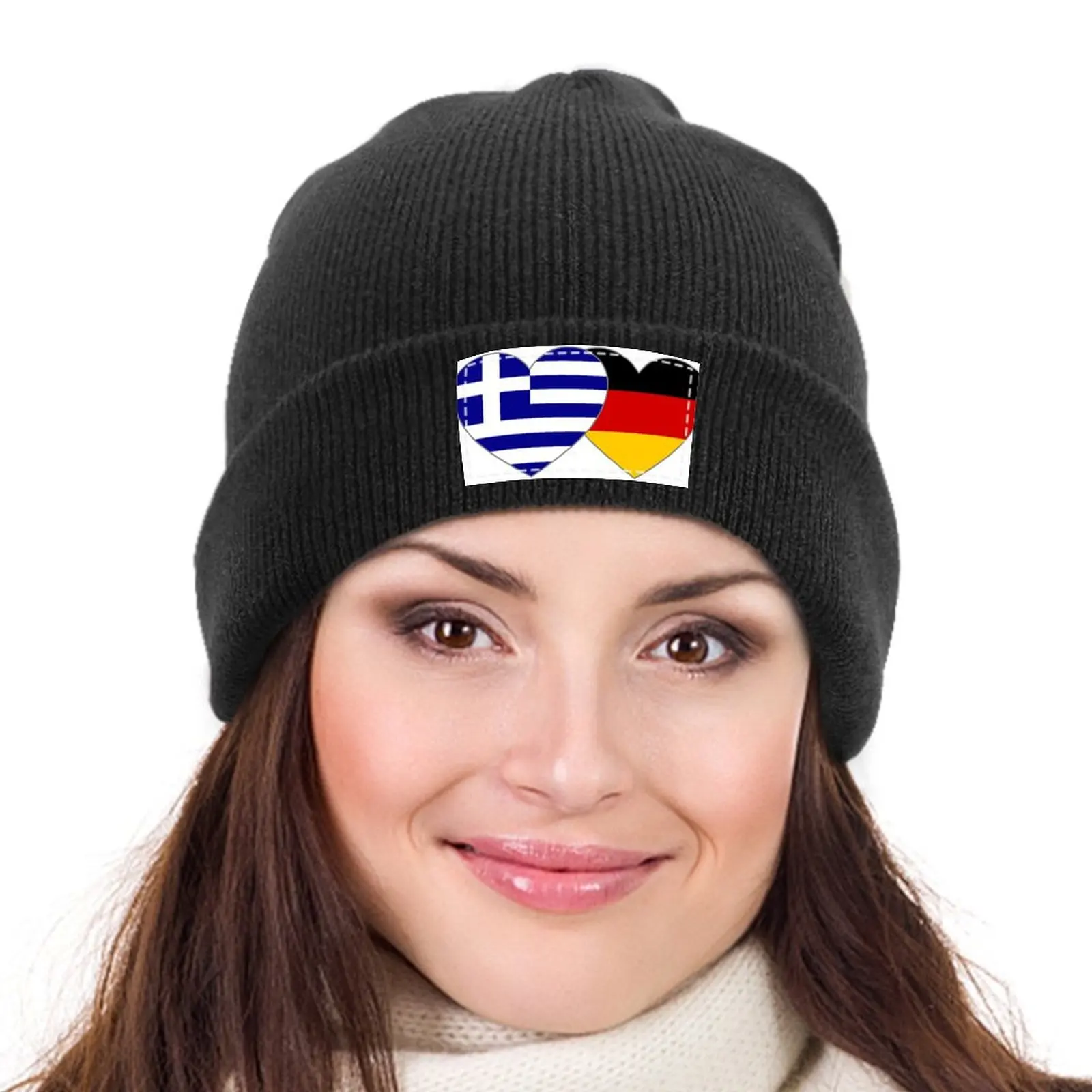 Greece Germany flag heart Knitted Cap Beach Outing Vintage Rave Women's Beach Outlet 2025 Men's