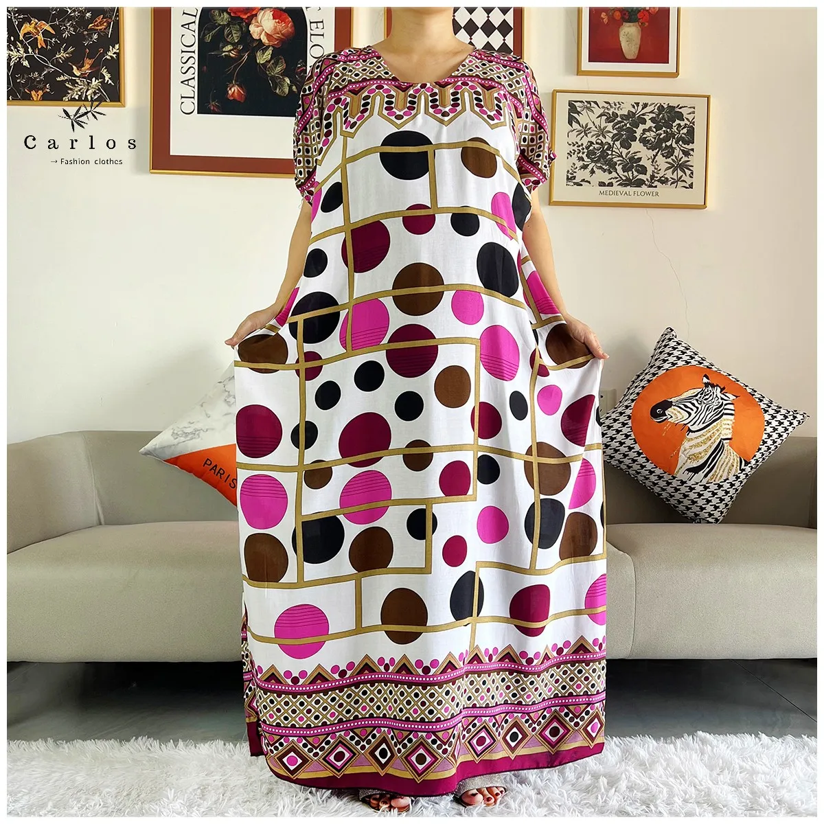 New Style Short Sleeve 2 Pieces African Dashiki Floral Printing Loose Cotton Caftan Lady Summer Maxi Casual Dresses Vestidos