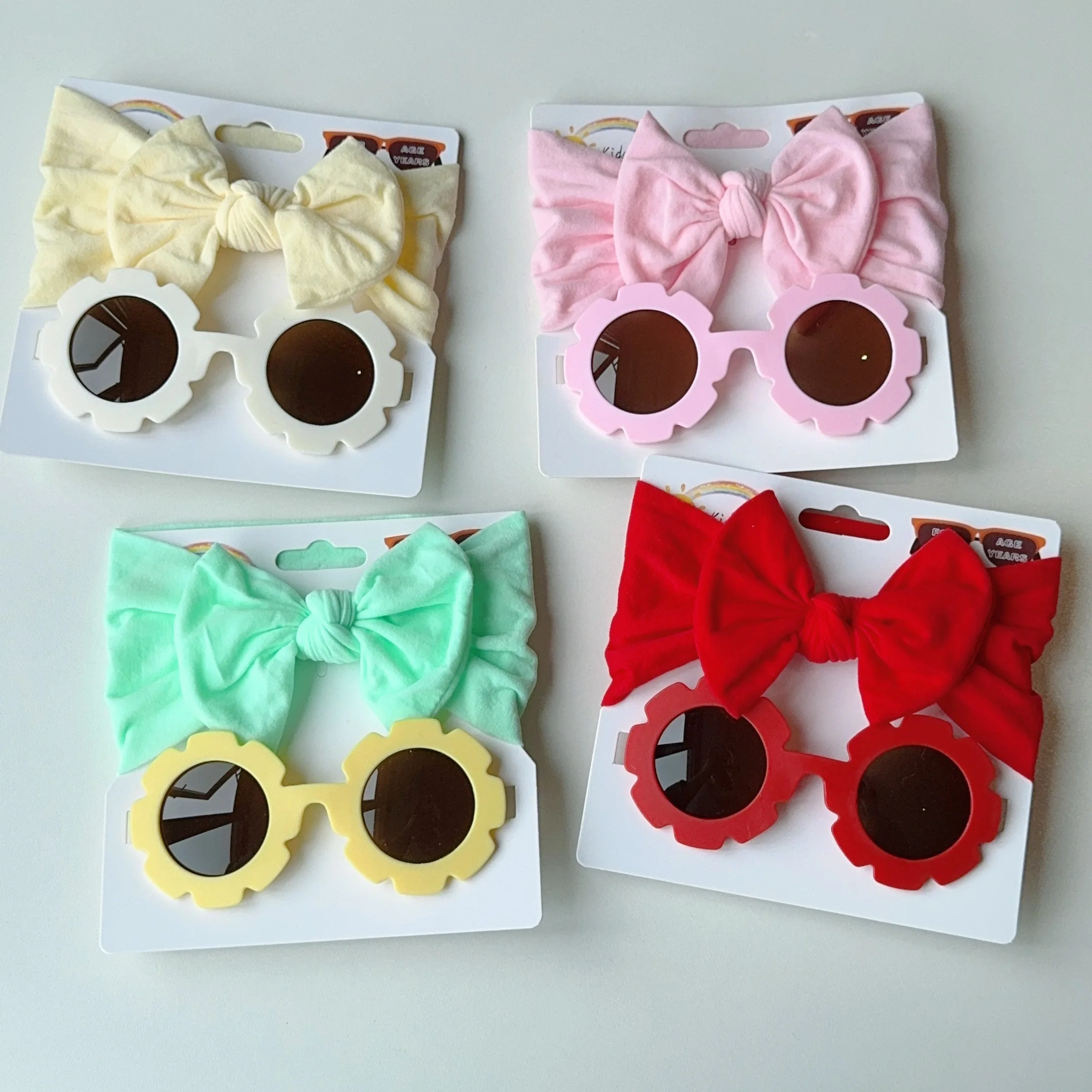 2 Pcs/Set New Children Cute Solid Bowknot Wide Hairbands Heart Sunglasses Hair Bands Baby Kids Headwear Girls Hair Accessories