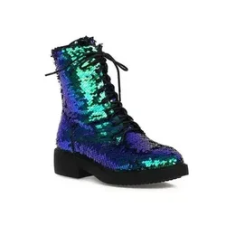 Discoloration Sequined Cloth Short Boots for Women Short Plush Autumn Winter Low Heel Round Toe Shoes Zipper Glitter Ankle Boots