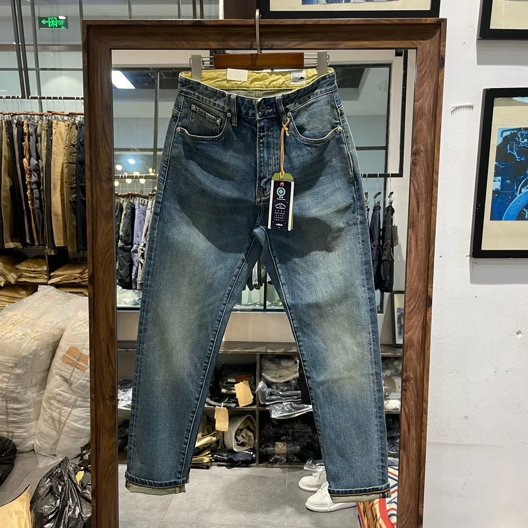 Heavyweight Selvedge Slightly Stretch Vintage Washed Straight Denim Jeans - Japanese American Retro Men's Casual Pants Amekaji