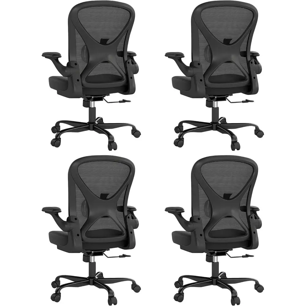 

4-Piece Ergonomic Office Chair Set with Adjustable Lumbar Support, Mesh Desk Chairs on Wheels, Flip-Up Arms, Black