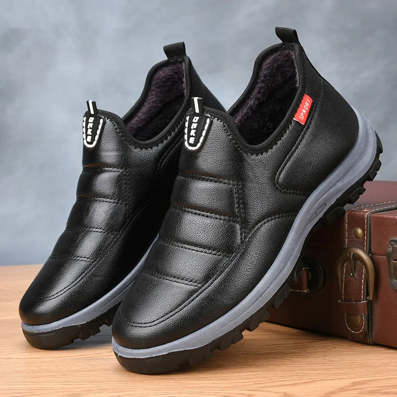 

Winter Couple Casual Shoes Men Stylish Leather Casual Sneaker with Fur Comfort Soft Outdoor Quality Warm Plush Lined Male Shoes
