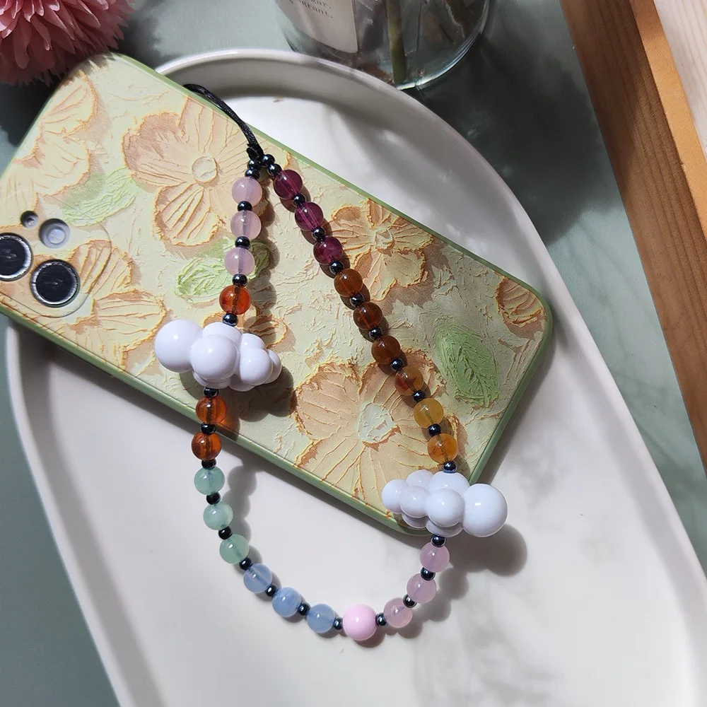 HERLOOK White Clouds Phone Straps Colored Beads Chain Phone Charm Y2K Accessories Korean Boho Jewelry Free Shipping