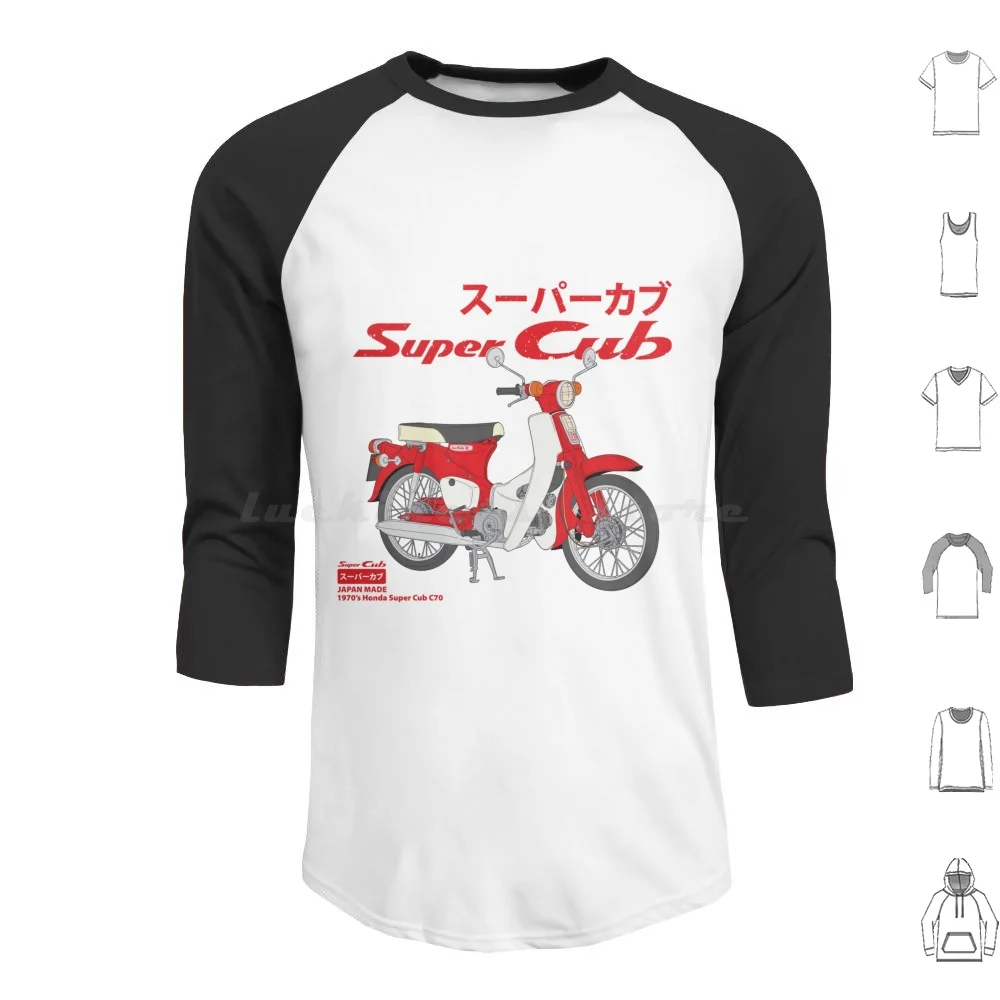 Classic Super Cub C70 ( Red ) Hoodies Long Sleeve Supercub C70 Classic Motorbike Japan Made